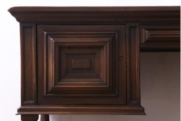 中古　輸入家具　オーク材　背面まで意匠が凝らされたベルギー製の高級ワークデスク、在宅ワーク、在宅用(両袖机)(定価約46万円)