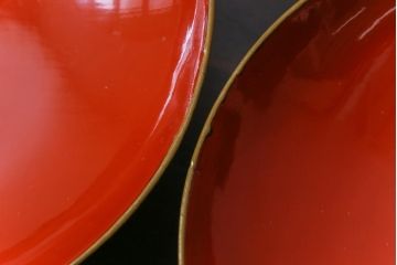 和製アンティーク　漆塗り　鶴と松の金蒔絵が品のある木製お椀7客セット(漆器)
