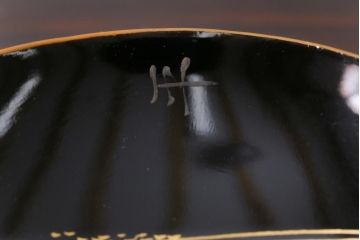 和製アンティーク　鶴・亀図柄　黒漆に金彩蒔絵が映える木製お椀4客セット(漆器)