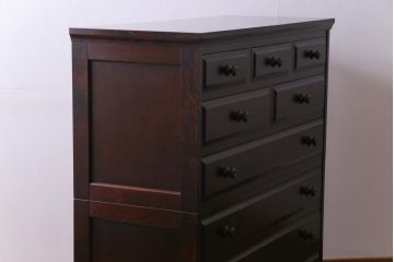 中古　北海道民芸家具　上品な佇まいの2段重ね整理タンス(チェスト、衣装箪笥、引き出し)(1)