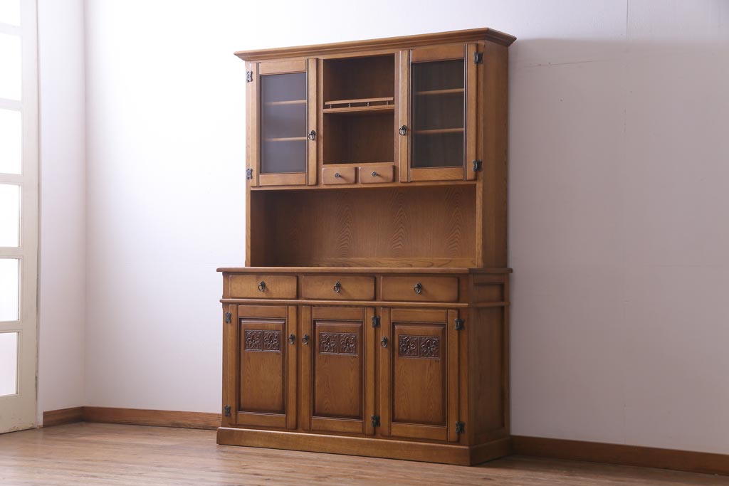 中古　日光産業株式会社　ナラ材　トラッド　すっきりとした佇まいの温もり溢れる140オープンボード(食器棚)