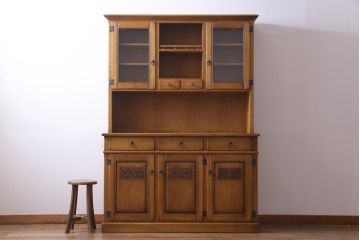 中古　日光産業株式会社　ナラ材　トラッド　すっきりとした佇まいの温もり溢れる140オープンボード(食器棚)