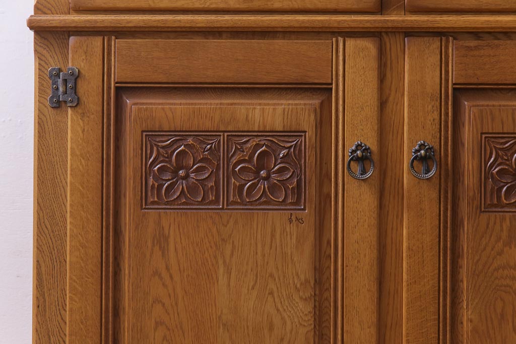 中古　日光産業株式会社　ナラ材　トラッド　すっきりとした佇まいの温もり溢れる140オープンボード(食器棚)