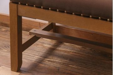 レトロ家具　昭和レトロ　ナラ材　象嵌入りの背もたれが可愛らしいソファベンチ(2人掛けソファ、長椅子)