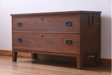 リメイク家具　大正昭和初期　前板エンジュ材　美しい木目の和モダンなリビングボード(引き出し、チェスト、テレビボード)