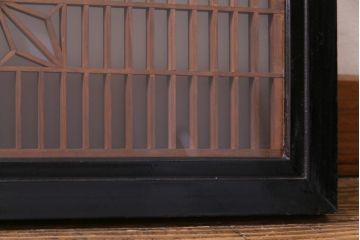 昭和初期　両面ガラス入り　角麻文様がアクセントの組子欄間(明り取り)