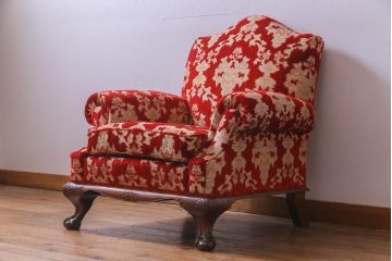ヴィンテージ家具　イギリスビンテージ　クロウ&ボール　金華山張り　赤の座面が抜群の存在感を放つ一人掛けソファ(ラウンジソファ)