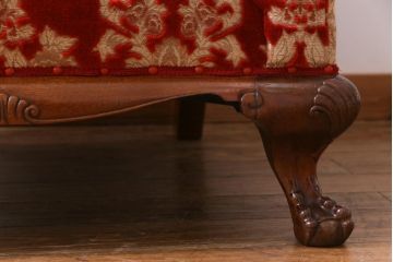 ヴィンテージ家具　イギリスビンテージ　クロウ&ボール　金華山張り　赤の座面が抜群の存在感を放つ一人掛けソファ(ラウンジソファ)