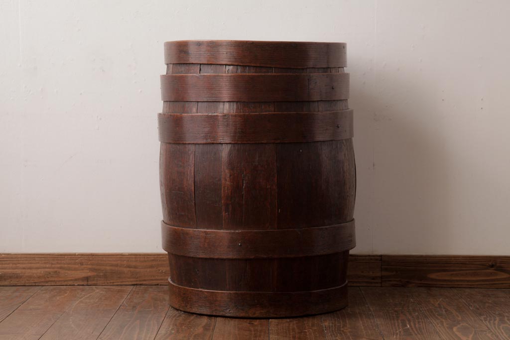 アンティーク雑貨 イギリスアンティーク オーク材 古い木の質感が味わい深い木製樽(バレル、ディスプレイ、傘立て)