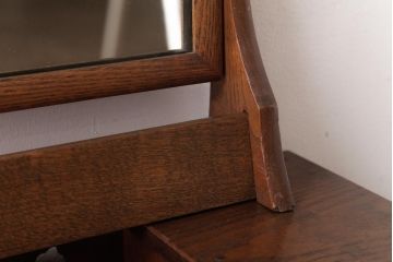 アンティーク雑貨　和製アンティーク　タモ材の木目が美しい卓上サイズの鏡台(鏡)