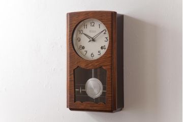アンティーク雑貨　昭和レトロ　WAKUI製　手巻き式　ガラスのカットが上品な掛け時計(柱時計、振り子時計)