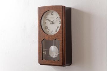 アンティーク雑貨　昭和レトロ　WAKUI製　手巻き式　ガラスのカットが上品な掛け時計(柱時計、振り子時計)