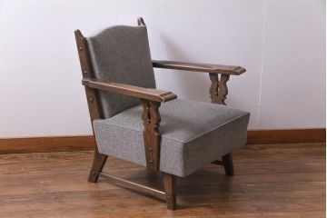 中古　神戸洋家具　永田良介商店　メンズライクにもおすすめなビンテージのチロル型ソファ(1人掛けソファ)(1)