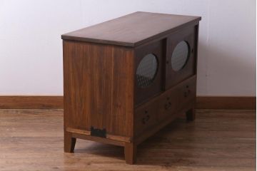 レトロ家具　昭和レトロ　桐材　丸窓がおしゃれな当店オリジナルガラス入りのリメイク箪笥ローボード(戸棚)