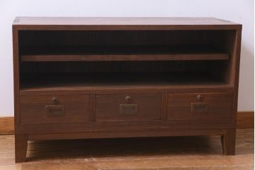 アンティーク家具　和製アンティーク　当店オリジナルガラス　丸窓がおしゃれな桐材製のリメイク箪笥ローボード(戸棚)