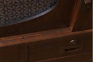 アンティーク家具　和製アンティーク　当店オリジナルガラス　丸窓がおしゃれな桐材製のリメイク箪笥ローボード(戸棚)