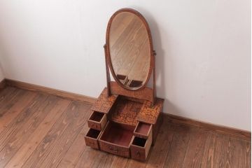アンティーク家具　昭和初期　タモ材　上品な和の雰囲気漂う鏡台(鏡、ドレッサー)