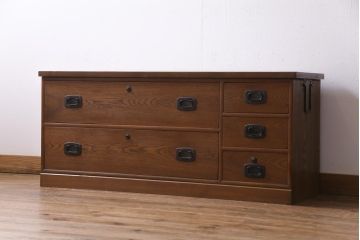 アンティーク家具　大正昭和初期　前面エンジュ材　上品な佇まいが魅力的なローボード(引き出し、チェスト、テレビボード)