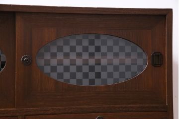 リメイク家具　桐材　当店オリジナルガラス　レトロな雰囲気溢れる鉄脚付き箪笥ローボード(テレビボード、収納棚、リビングボード)