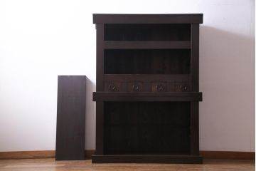 アンティーク家具　古民具　明治期　四尺　どっしりとした構えと框が重厚感溢れる重ねの京水屋(水屋箪笥、食器棚)