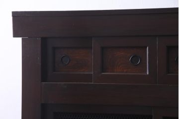 アンティーク家具　古民具　明治期　四尺　どっしりとした構えと框が重厚感溢れる重ねの京水屋(水屋箪笥、食器棚)