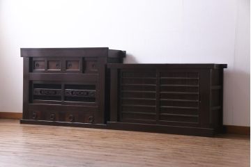 アンティーク家具　古民具　明治期　四尺　どっしりとした構えと框が重厚感溢れる重ねの京水屋(水屋箪笥、食器棚)