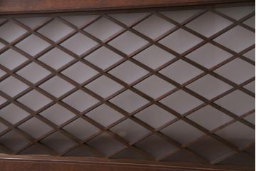 昭和中期　両面ガラス入り　和モダンな印象与える組子欄間(明り取り、ディスプレイ)