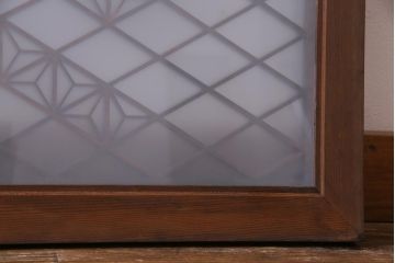 昭和中期　桜亀甲文様　両面ガラス入り　繊細な組子のデザインが美しい欄間(明り取り、ディスプレイ)