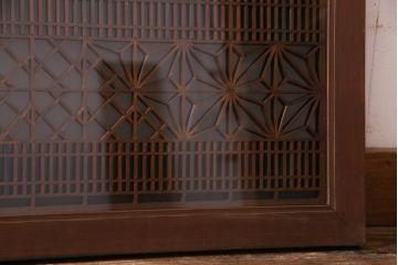 昭和中期　漆塗り　角麻と格子の模様がモダンな組子欄間(明かり取り、明り取り)