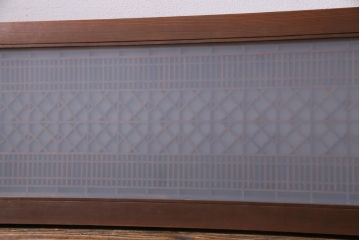 昭和中期　漆塗り　角麻と格子の模様がモダンな組子欄間(明かり取り、明り取り)