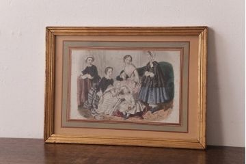 アンティーク雑貨　フランスアンティーク　MAGASIN DES DEMOISELLES　リトグラフモード画　ファッションイラスト　アートフレーム(1)