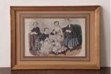 アンティーク雑貨　フランスアンティーク　MAGASIN DES DEMOISELLES　リトグラフモード画　ファッションイラスト　アートフレーム(1)