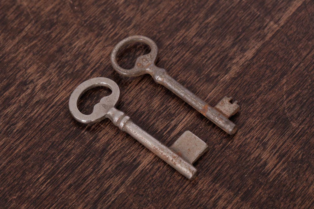 アンティーク雑貨　フランスアンティーク　ブロカントスタイルに合うシャビーなキー2本セット(鍵、カギ)