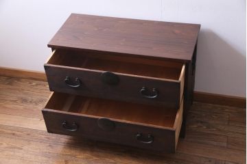 アンティーク家具　和製アンティーク　前面桐材　リメイク　傷が味わい深い脚付き箪笥リビングボード(アンティークチェスト、引き出し、桐箪笥、桐たんす)