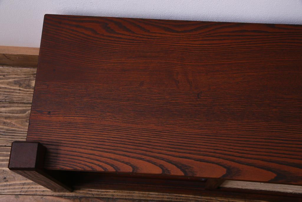 中古　高級品　松本伝統　指物工芸家具　漆塗り　ケヤキ材の杢目が見事な置き床(棚、ローボード)