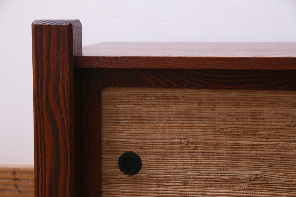 中古　高級品　松本伝統　指物工芸家具　漆塗り　ケヤキ材の杢目が見事な置き床(棚、ローボード)