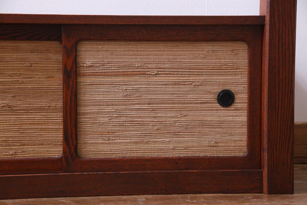 中古　高級品　松本伝統　指物工芸家具　漆塗り　ケヤキ材の杢目が見事な置き床(棚、ローボード)