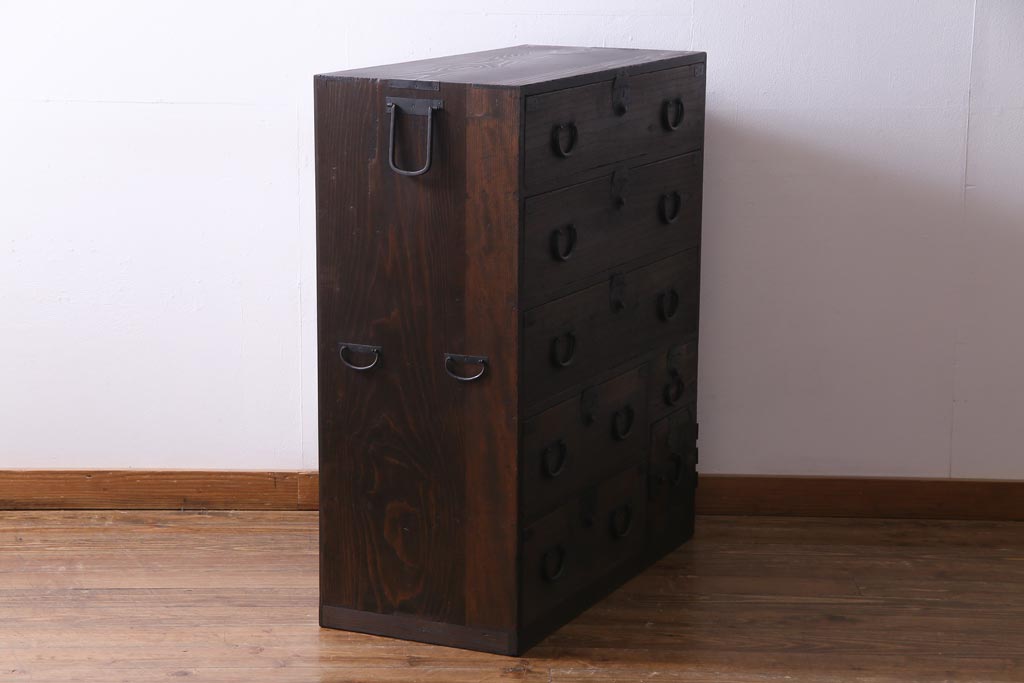 アンティーク家具　明治大正期　桑・桐材　渋い色味が趣溢れる衣装箪笥(チェスト、桐箪笥、桐たんす)