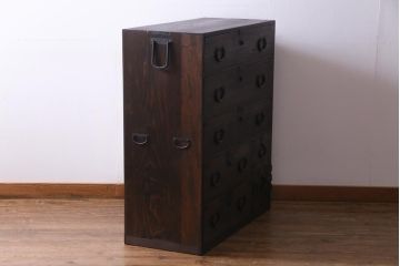 アンティーク家具　明治大正期　桑・桐材　渋い色味が趣溢れる衣装箪笥(チェスト、桐箪笥、桐たんす)