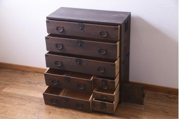 アンティーク家具　明治大正期　桑・桐材　渋い色味が趣溢れる衣装箪笥(チェスト、桐箪笥、桐たんす)