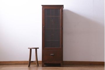 ラフジュ工房オリジナル　古建具リメイク　和モダンな雰囲気が趣きあふれる縦型収納棚(戸棚、キャビネット)