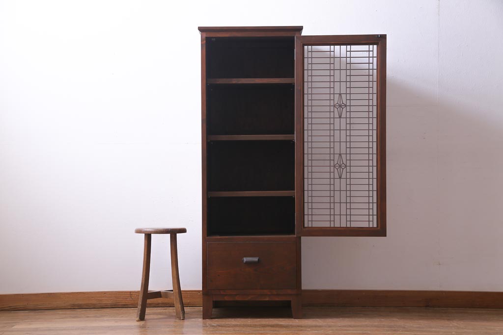 ラフジュ工房オリジナル　古建具リメイク　和モダンな雰囲気が趣きあふれる縦型収納棚(戸棚、キャビネット)