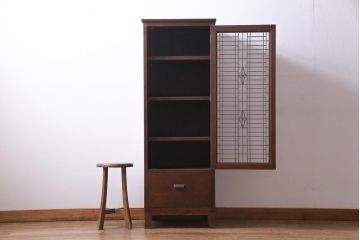 ラフジュ工房オリジナル　古建具リメイク　和モダンな雰囲気が趣きあふれる縦型収納棚(戸棚、キャビネット)