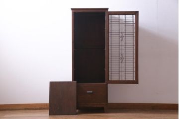 ラフジュ工房オリジナル　古建具リメイク　和モダンな雰囲気が趣きあふれる縦型収納棚(戸棚、キャビネット)