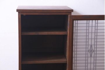 ラフジュ工房オリジナル　古建具リメイク　すりガラス入り　和モダンな雰囲気が趣きあふれる縦型収納棚(下駄箱、戸棚、キャビネット)