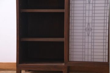 ラフジュ工房オリジナル　古建具リメイク　すりガラス入り　和モダンな雰囲気が趣きあふれる縦型収納棚(下駄箱、戸棚、キャビネット)