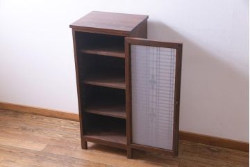 ラフジュ工房オリジナル　古建具リメイク　すりガラス入り　和モダンな雰囲気が趣きあふれる縦型収納棚(下駄箱、戸棚、キャビネット)