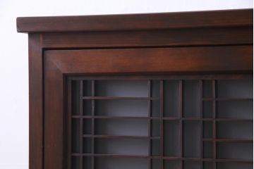 ラフジュ工房オリジナル　古建具リメイク　すりガラス入り　和モダンな雰囲気が趣きあふれる縦型収納棚(下駄箱、戸棚、キャビネット)