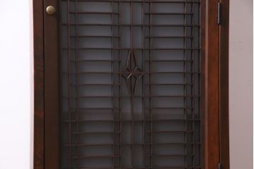 ラフジュ工房オリジナル　古建具リメイク　すりガラス入り　和モダンな雰囲気が趣きあふれる縦型収納棚(下駄箱、戸棚、キャビネット)