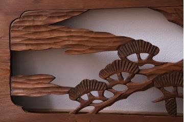 昭和初期　鶴と松　特大　吉祥モチーフが和の雰囲気盛り上げる欄間(明り取り、ガラス無し)